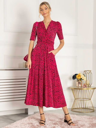 Josie Animal Print Maxi Dress, Cerise