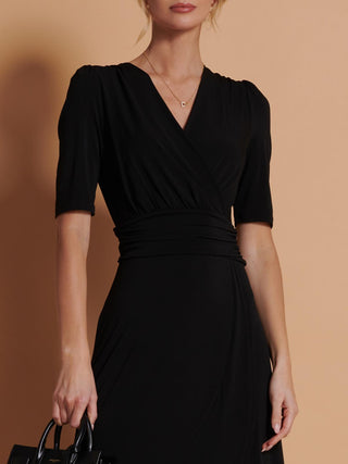 Wrap Front Frill Hem Maxi Dress, Black