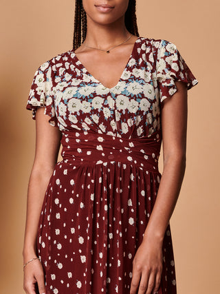 Carlii Symmetrical Print Mesh Maxi Dress, Burgundy Multi