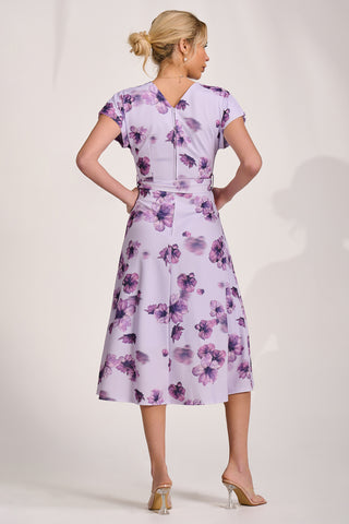 Kimono Sleeve Print Scuba Midi Dress, Pink Floral