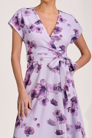 Kimono Sleeve Print Scuba Midi Dress, Pink Floral