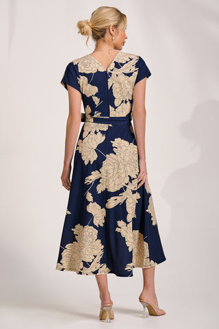Kimono Sleeve Print Scuba Midaxi Dress, Navy Floral