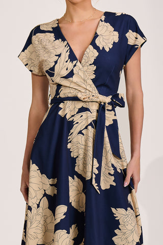 Kimono Sleeve Print Scuba Midaxi Dress, Navy Floral
