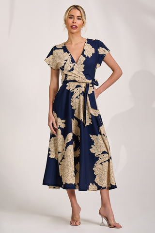 Kimono Sleeve Print Scuba Midaxi Dress, Navy Floral