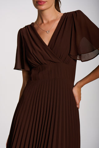 Chiffon Pleated Maxi Dress, Brown