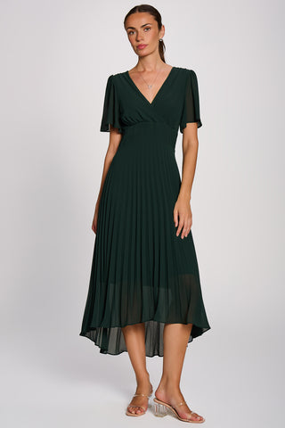 Chiffon Pleated Maxi Dress, Dark Green