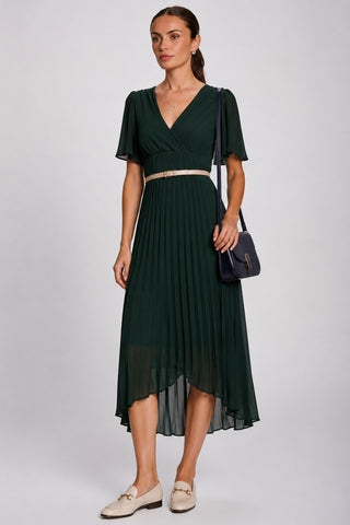 Chiffon Pleated Maxi Dress, Dark Green