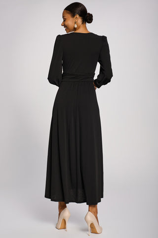 Long Sleeve V-Neck Jersey Maxi Dress, Black