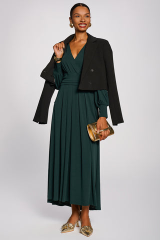Long Sleeve V-Neck Jersey Maxi Dress, Dark Green