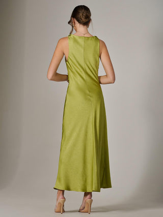 Twisted Shoulder Cowl Neck Midaxi Dress, Green