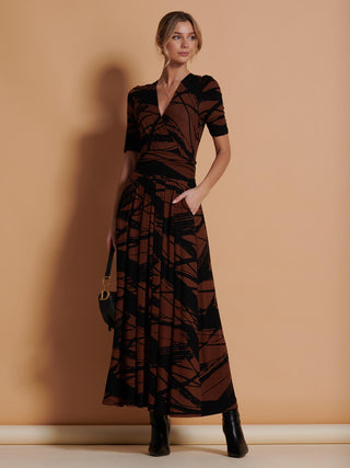 Wrap Front Viscose Maxi Dress, Black Abstract