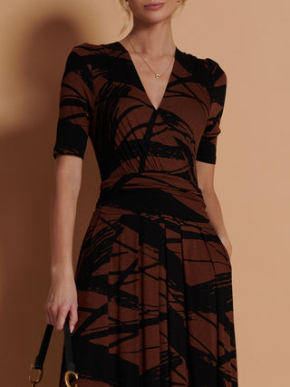 Wrap Front Viscose Maxi Dress, Black Abstract