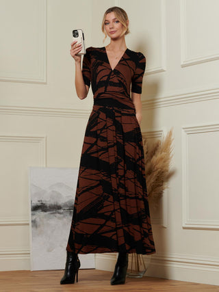 Wrap Front Viscose Maxi Dress, Black Abstract