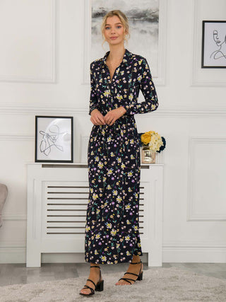 Jolie Moi Dora Floral Maxi Shirt Dress, Navy Floral