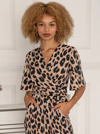 Jolie Moi Elesia Flare Sleeve Shift Dress, Pink Animal