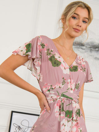 Elodie Tiered Mesh Maxi Dress, Dusty Pink