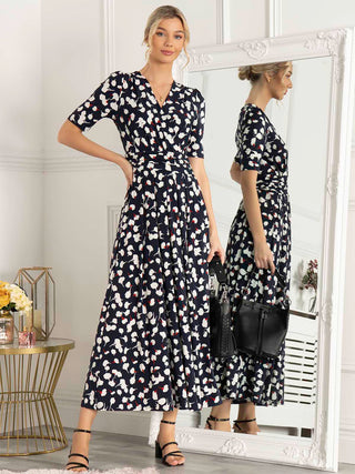 Jolie Moi Acadia Floral Print Wrap Maxi Dress, Navy White Floral
