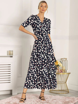 Jolie Moi Acadia Floral Print Wrap Maxi Dress, Navy White Floral