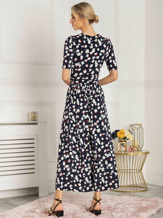 Jolie Moi Acadia Floral Print Wrap Maxi Dress, Navy White Floral