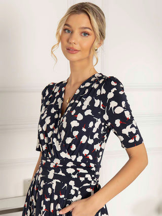 Jolie Moi Acadia Floral Print Wrap Maxi Dress, Navy White Floral