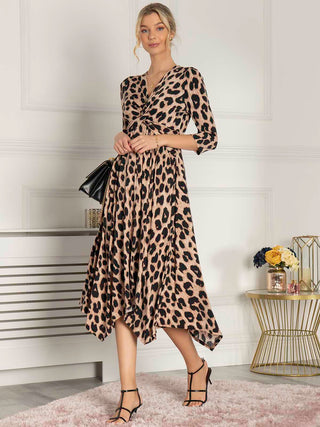Jolie Moi Knot Front Hanky Hem Dress, Pink Animal