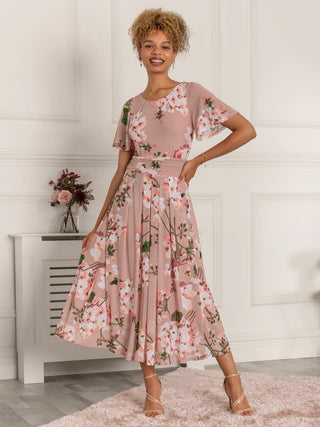 Mabelle Flare Sleeve Mesh Maxi Dress, Pink Floral