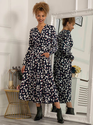 Jolie Moi Nancy Long Sleeve Maxi Dress, Navy White Floral