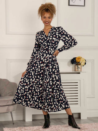 Jolie Moi Nancy Long Sleeve Maxi Dress, Navy White Floral