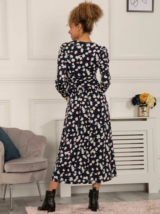 Jolie Moi Nancy Long Sleeve Maxi Dress, Navy White Floral