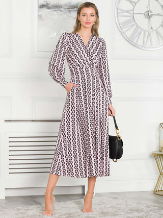 Jolie Moi Nancy Long Sleeve Maxi Dress, Pink Geo