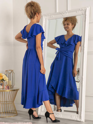 Priya Frill Dipped Hem Dress, Royal Blue