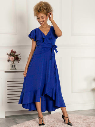 Priya Frill Dipped Hem Dress, Royal Blue