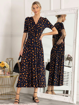 Josie Animal Print Wrap Neck Maxi Dress, Navy Animal