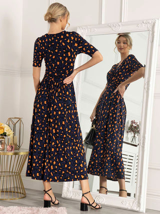 Josie Animal Print Wrap Neck Maxi Dress, Navy Animal