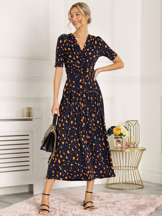 Josie Animal Print Wrap Neck Maxi Dress, Navy Animal
