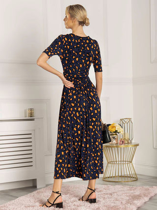 Josie Animal Print Wrap Neck Maxi Dress, Navy Animal