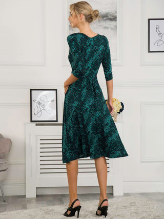 Lilian Viscose Fit & Flare Dress, Green Animal