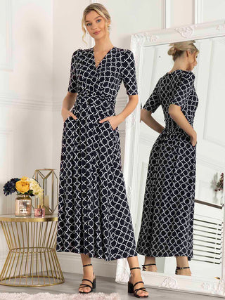 Jolie Moi Kiera Wrap Front Maxi Dress, Navy Geo