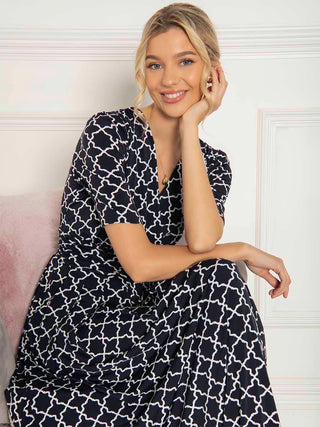 Jolie Moi Kiera Wrap Front Maxi Dress, Navy Geo